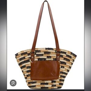 Patricia Nash Woven Straw Tote Bag Tinella | Leather Trim | NWT